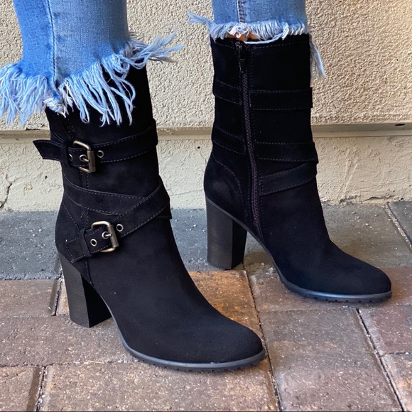 Genuine Suede Engineer Block Heeled Combat Boots - Picture 2 of 16